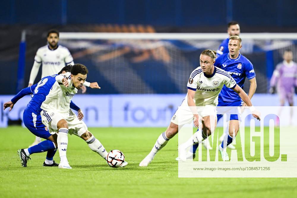 GNK Dinamo v RSC Anderlecht - UEFA Europa League ZAGREB, CROATIA - OCTOBER 15 : Aasgaard Thelonious midfielder of RSC Anderlecht, Stroeykens Mario midfielder of RSC Anderlecht in action during the UEFA Europa League 2026 27 League Phase matchday 2 match between GNK Dinamo and RSC Anderlecht on October 15, 2026 in Zagreb, Croatia, 15 10 2026 Zagreb Croatia