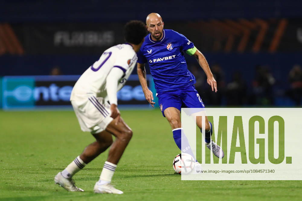 Zagreb, Croatia, 15th October 2026. UEFA Europa League. League phase, Matchday 2, Dinamo Zagreb vs Anderlecht at Maksimir Stadium, Zagreb. Josip MISIC (27) with the ball. UEFA Europa League, Dinamo Zagreb vs Anderlecht.