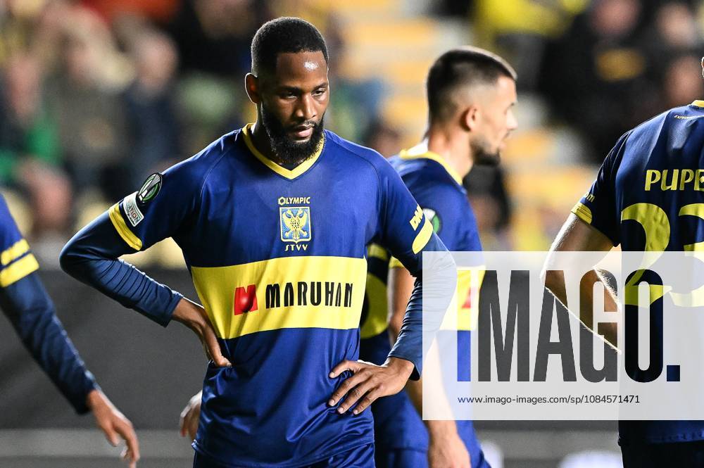 STVV s Abdoulaye Sissako looks dejected during a soccer game between Belgian Sint-Truidense VV and Georgian FC Iberia 1999 Tbilisi, Thursday 15 October 2026 in Sint-Truiden, the opening match of the UEFA Conference League league phase. JILLxDELSAUX x189929177x