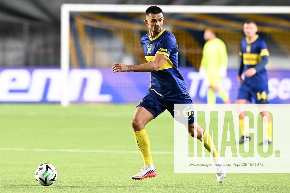 STVV s Visar Musliu pictured in action during a soccer game between Belgian Sint-Truidense VV and Georgian FC Iberia 1999 Tbilisi, Thursday 15 October 2026 in Sint-Truiden, the opening match of the UEFA Conference League league phase. JILLxDELSAUX x189929179x