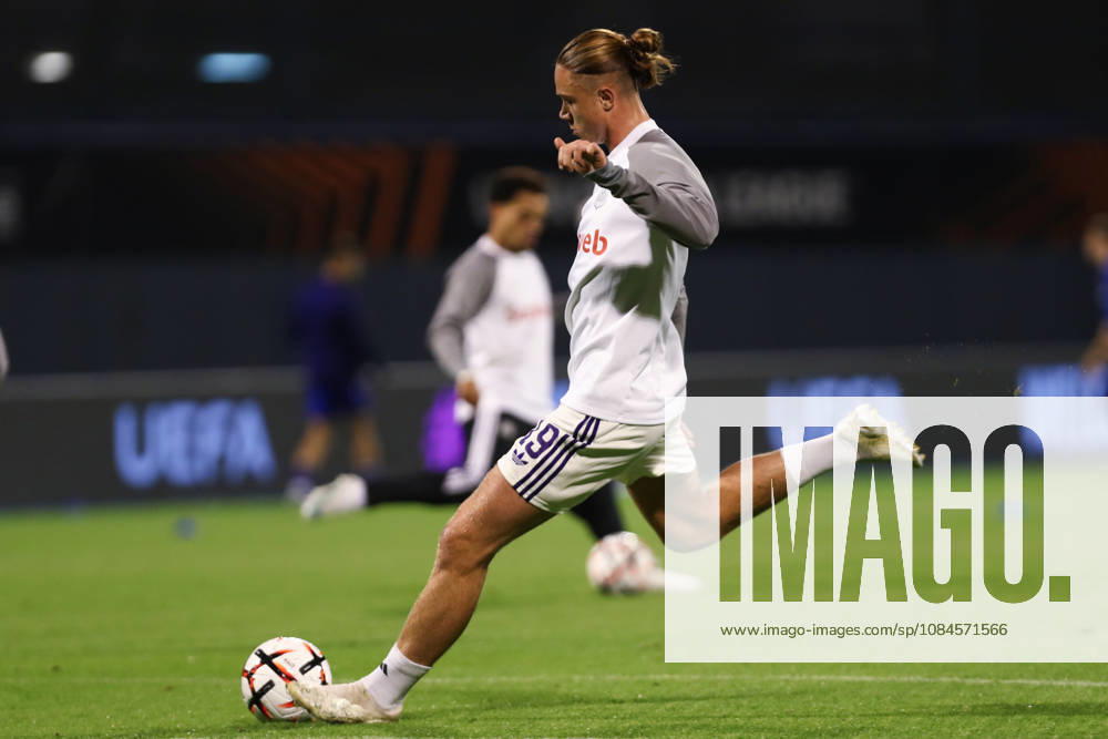 Zagreb, Croatia, 15th October 2026. UEFA Europa League. League phase, Matchday 2, Dinamo Zagreb vs Anderlecht at Maksimir Stadium, Zagreb. Thelo AASGAARD (19) warming up. UEFA Europa League, Dinamo Zagreb vs Anderlecht.