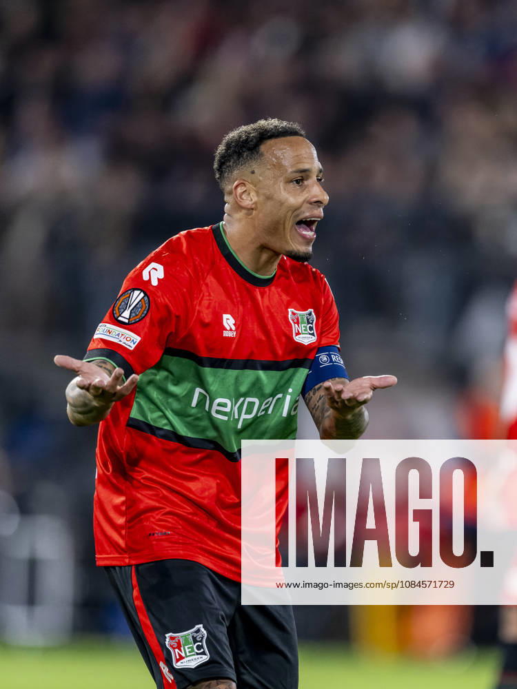 NIJMEGEN - NEC Nijmegen forward Tjaronn Chery during the UEFA Europa League match between N.E.C. and Levski Sofia at Stadion De Goffert on 15 October 2026 in Nijmegen, Nederland. (Photo by DeFodi Images) -