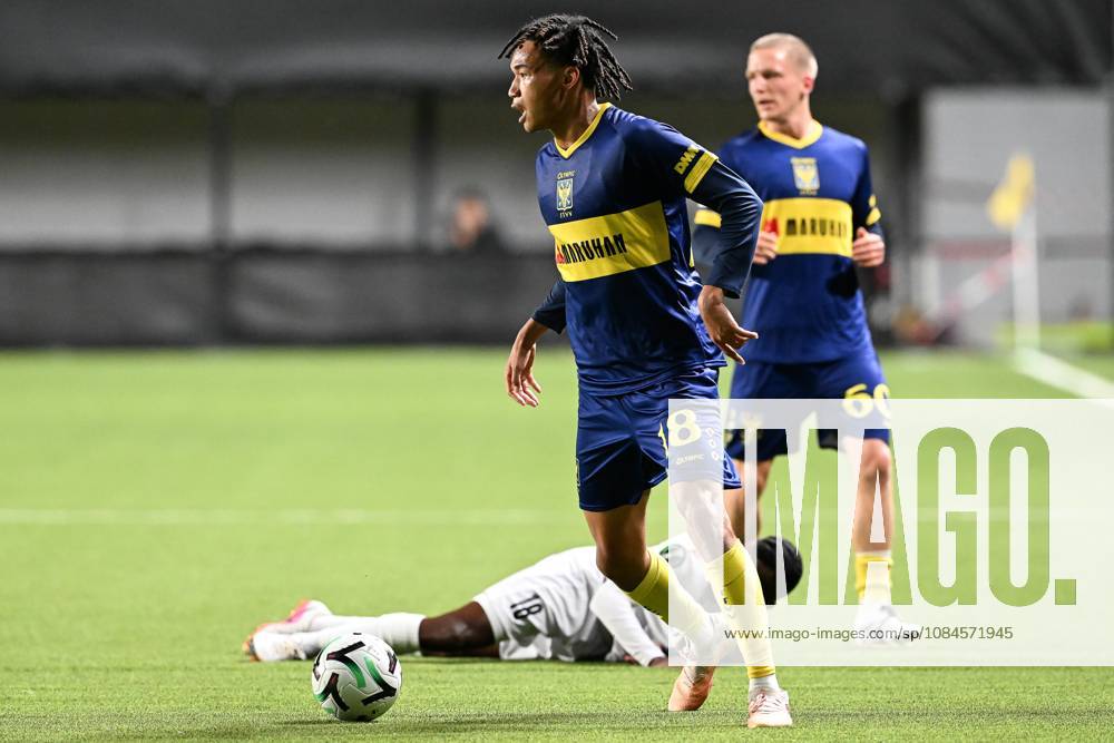 Iberia s Lucas Cafe and STVV s Nelson Ishiwatari pictured in action during a soccer game between Belgian Sint-Truidense VV and Georgian FC Iberia 1999 Tbilisi, Thursday 15 October 2026 in Sint-Truiden, the opening match of the UEFA Conference League league phase. JILLxDELSAUX x189929857x