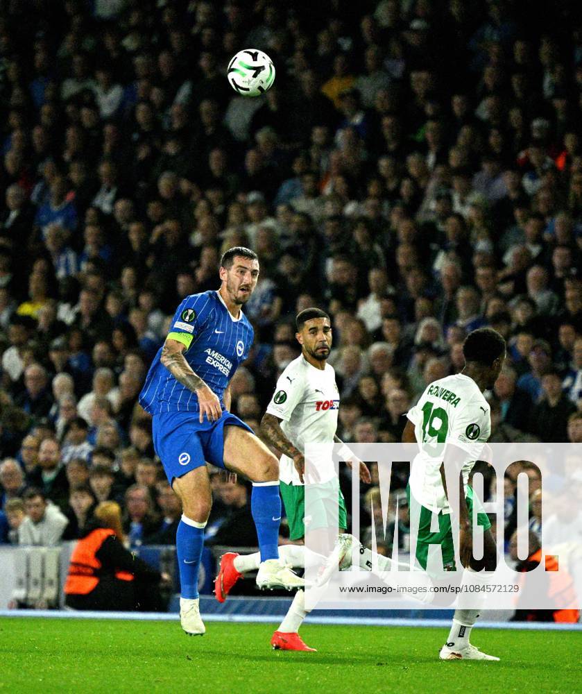 Lewis Dunk of Brighton wins the ball in the air during the UEFA Conference League match between Brighton and Hove Albion and Kuano Zalgiris at the American Express Stadium , Brighton , UK - 15th October 2026 Brighton & Hove Albion vs Kuano Zalgiris UEFA Conference League Football, Amex Stadium, Sussex, United Kingdom - 15 Oct 2026Brighton Amex Stadium Sussex United Kingdom Editorial use only. No merchandising. For Football images FA and Premier League restrictions apply inc. no internet mobile usage without FAPL license - for details contact Football Dataco