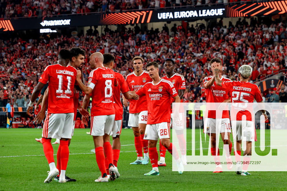 Alexander Bah defender of Benfica and teammate celebrates after scoring the team s second goal during the UEFA Europa League 2026 27 League Phase MD2 match between SL Benfica and Celtic FC at Estadio do SL Benfica on October 15, 2026 in Lisbon, Portugal (Photo by Valter Gouveia Sports Press Photo SPP)
