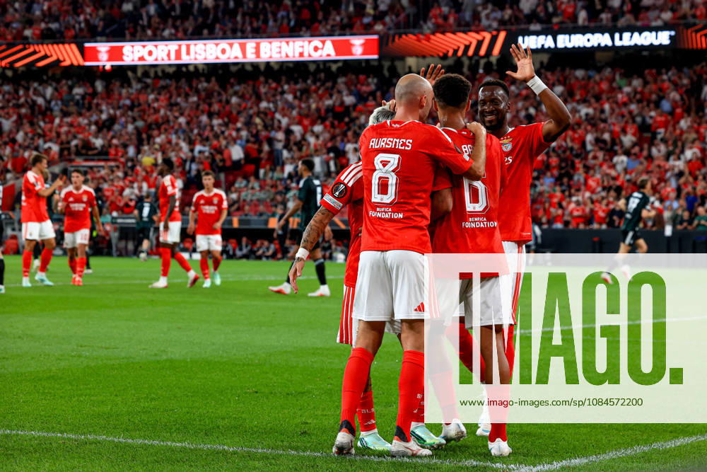 Alexander Bah defender of Benfica and teammate celebrates after scoring the team s second goal during the UEFA Europa League 2026 27 League Phase MD2 match between SL Benfica and Celtic FC at Estadio do SL Benfica on October 15, 2026 in Lisbon, Portugal (Photo by Valter Gouveia Sports Press Photo SPP)