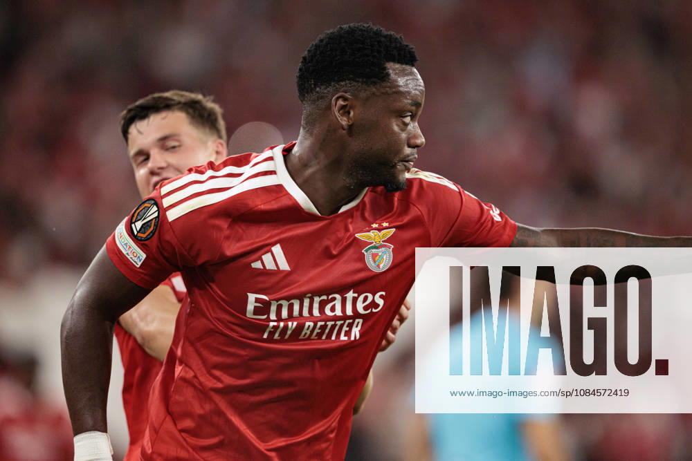 Jhon Duran seen celebrating after scoring goal during UEFA Europa League 2026 2027 league phase game between teams of SL Benfica and Celtic FC at Estadio Da Luz (Maciej Rogowski Ball Raw Images PT) Lisbon Estadio Da Luz Portugal