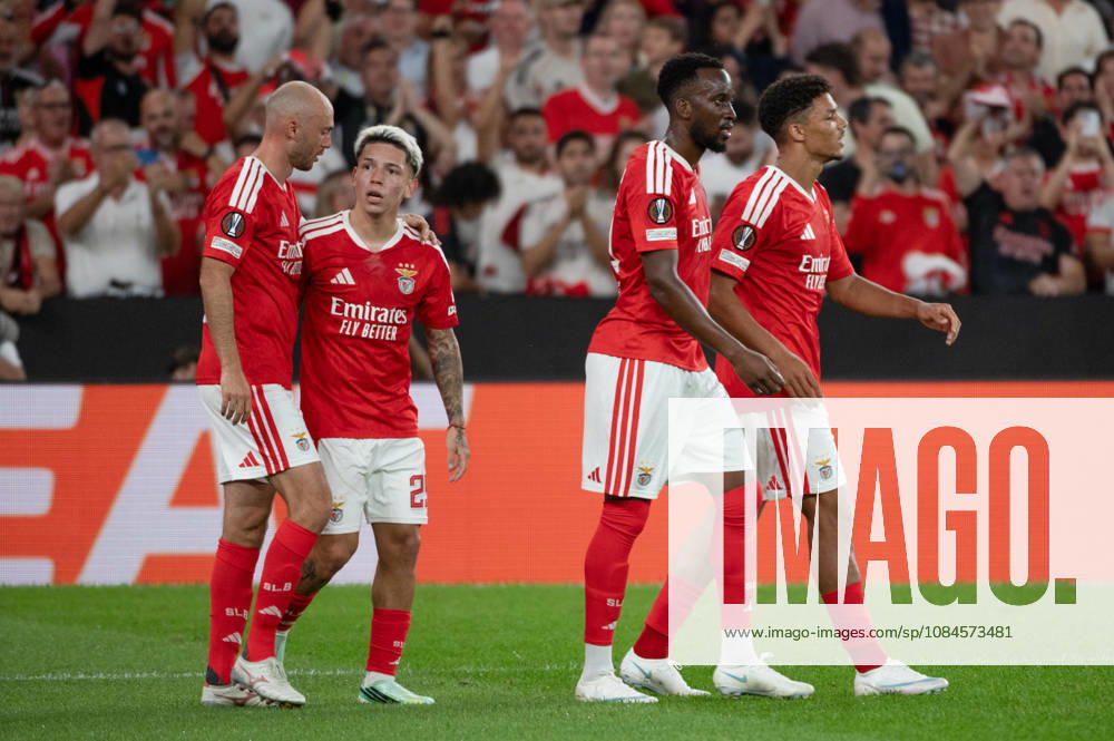 SL Benfica players celebrate together during their UEFA Europa League league phase match against Celtic FC at Estadio da Luz in Lisbon, Portugal, on October 15, 2026. SL Benfica V Celtic FC - UEFA Europa League, Lisbon, Portugal - ZUMAr238 20261015_zip_r238_004