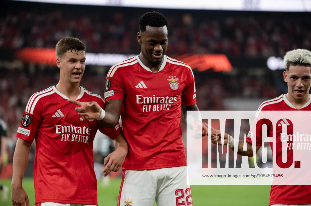 SL Benfica forward JHON DURAN celebrates with teammates after scoring a goal against Celtic FC during their UEFA Europa League league phase matchday two fixture at Estadio da Luz in Lisbon, Portugal, on October 15, 2026. SL Benfica V Celtic FC - UEFA Europa League, Lisbon, Portugal - ZUMAr238 20261015_zip_r238_007