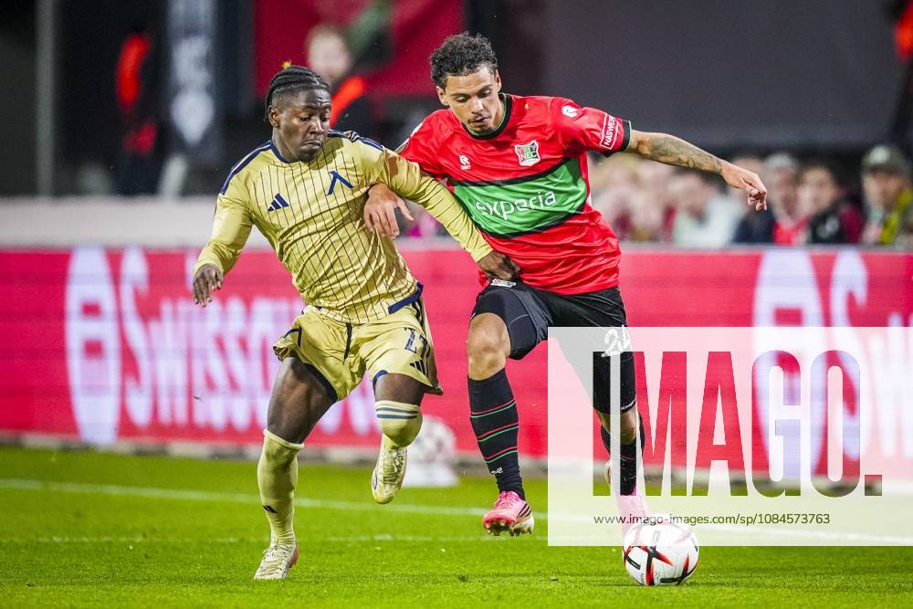 , Stadium De Goffert , season 2026 2027 , UEFA Europa League football , match between NEC Nijmegen and Levski Sofia , picture shows Levski Sofia player David Kusso and NEC Nijmegen player Deveron Fonville NEC - Levski Sofia x208456718x
