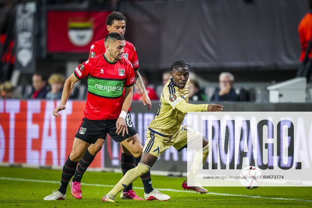 , Stadium De Goffert , season 2026 2027 , UEFA Europa League football , match between NEC Nijmegen and Levski Sofia , picture shows NEC Nijmegen player Dusan Tadic and Levski Sofia player Everton Bala NEC - Levski Sofia x208456721x
