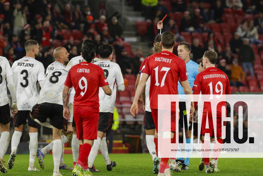 Soccer, Conference League 2026 Brann Lincoln Red Imps Bergen 20261015 Referee Dalibor ÄaernÃ½ shows a red card to Lincoln Red Imps’ Gabriel Cardozo during the Conference League soccer match between SK Brann and Lincoln Red Imps at Brann Stadium. Photo: Paul S. Amundsen NTB Bergen, Norway RESTRICTED USE FOR BETTING COMPANIES