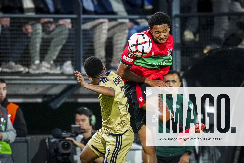 , Stadium De Goffert , season 2026 2027 , UEFA Europa League football , match between NEC Nijmegen and Levski Sofia , picture shows NEC Nijmegen player Kevin Kers and Levski Sofia player Maicon NEC - Levski Sofia x208456747x