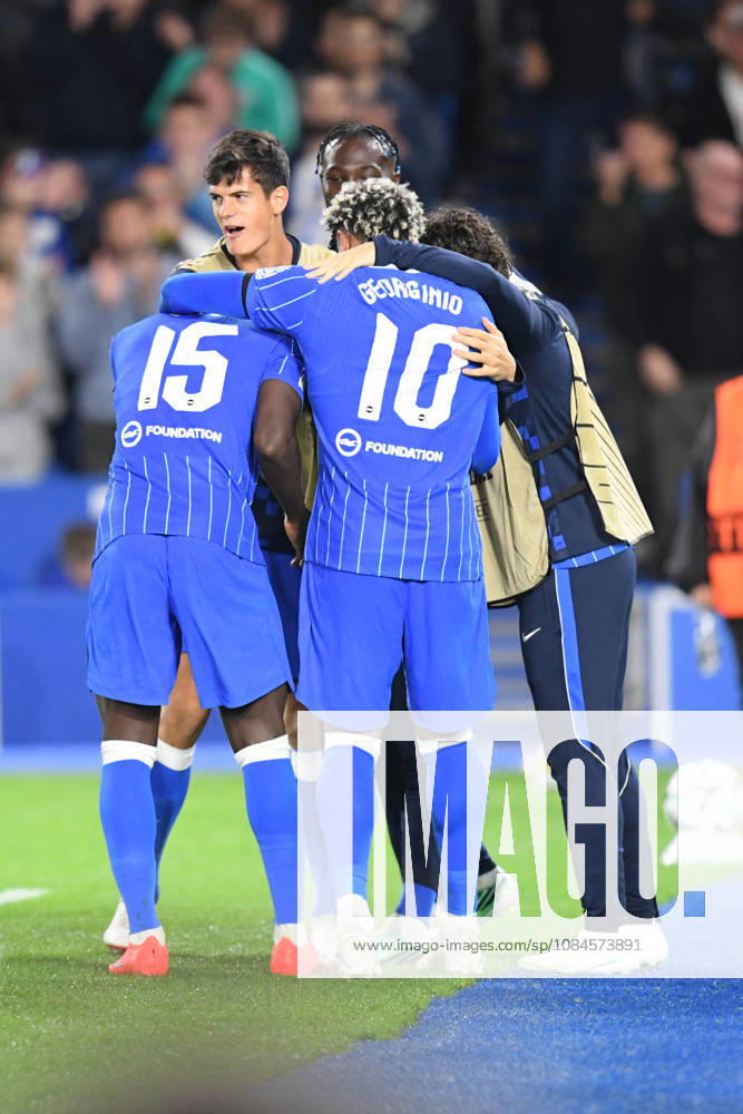 Brighton and Hove Albion v Kauno Zalgiris, UEFA Conference League GOAL CELEBRATION 3-0 scored by Georginio Rutter Forward of Brighton and Hove Albion during the UEFA Conference League match between Brighton and Hove Albion and Kauno Zalgiris at the American Express Stadium, Brighton and Hove, UK on 15 October 2026. Brighton and Hove American Express Stadium East Sussex UK Editorial use only ,