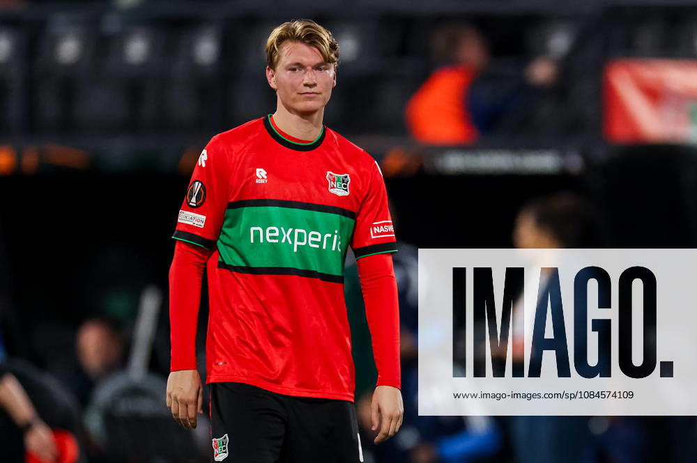 Perr Schuurs of NEC Nijmegen looks on during the UEFA Europa League 2026 27 League Phase MD2 match between N.E.C. Nijmegen and PFC Levski Sofia at Goffertstadion on October 15, 2026 in Nijmegen, Netherlands.
