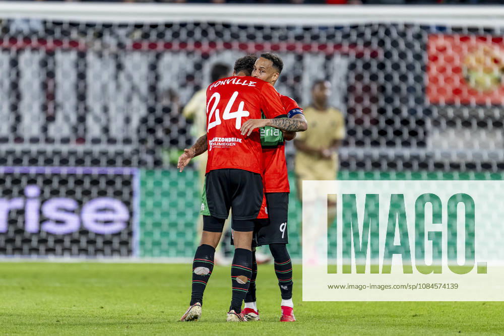 NIJMEGEN - (l-r) NEC Nijmegen forward Kevin Kers and NEC Nijmegen forward Tjaronn Chery celebrate the 1-1 during the UEFA Europa League match between N.E.C. and Levski Sofia at Stadion De Goffert on 15 October 2026 in Nijmegen , Nederland. (Photo by DeFodi Images) -