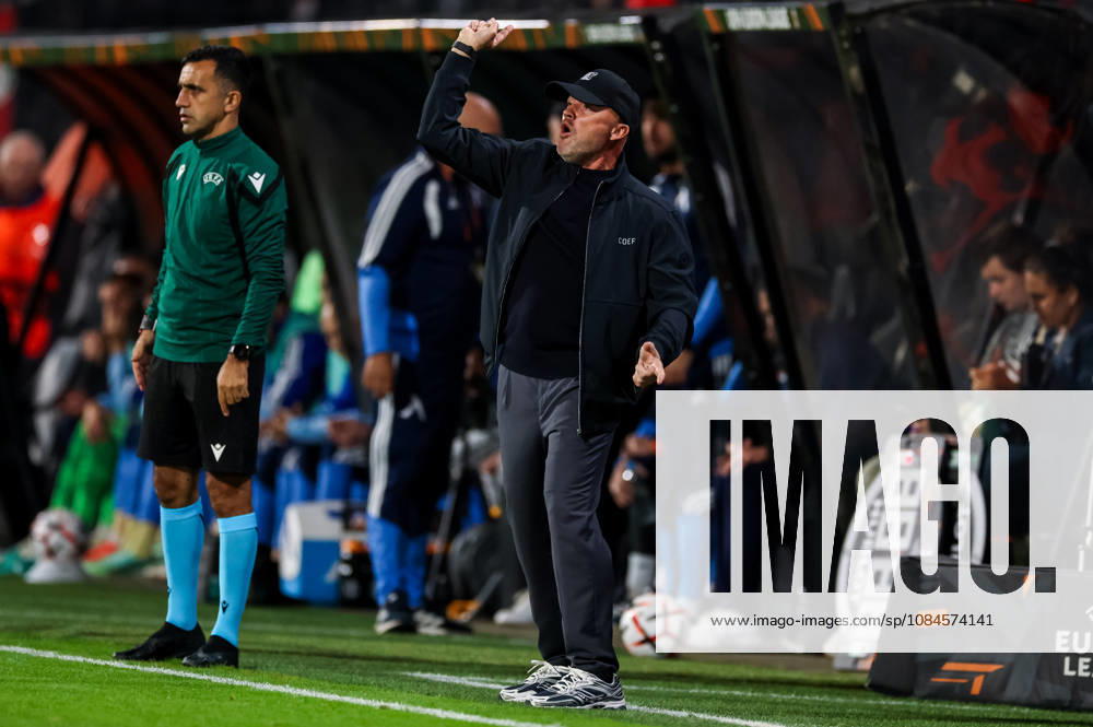 NEC Nijmegen head coach Dick Schreuder gestures during the UEFA Europa League 2026 27 League Phase MD2 match between N.E.C. Nijmegen and PFC Levski Sofia at Goffertstadion on October 15, 2026 in Nijmegen, Netherlands.