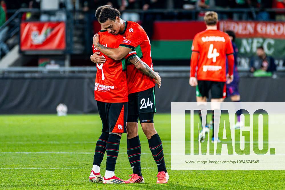 NIJMEGEN - Tjaronn Chery of NEC Nijmegen celebrates his team s first goal with Deveron Fonville of NEC Nijmegen during the UEFA Europa League match between NEC Nijmegen and Levski Sofia at the Goffertstadion on October 15, 2026, in Nijmegen, the Netherlands. KEVIN SENDERS ANP UEFA Europa League 2026 27 ANPxSportx xMarcelxterxBalsxIVx 572560066 originalFilename: 572560066