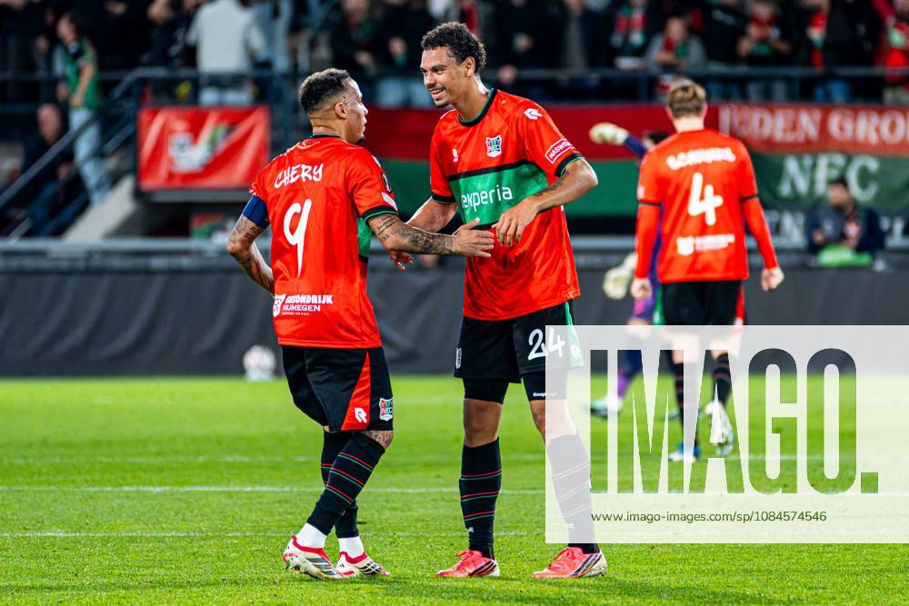 NIJMEGEN - Tjaronn Chery of NEC Nijmegen celebrates his team s first goal with Deveron Fonville of NEC Nijmegen during the UEFA Europa League match between NEC Nijmegen and Levski Sofia at the Goffertstadion on October 15, 2026, in Nijmegen, the Netherlands. KEVIN SENDERS ANP UEFA Europa League 2026 27 ANPxSportx xMarcelxterxBalsxIVx 572560102 originalFilename: 572560102
