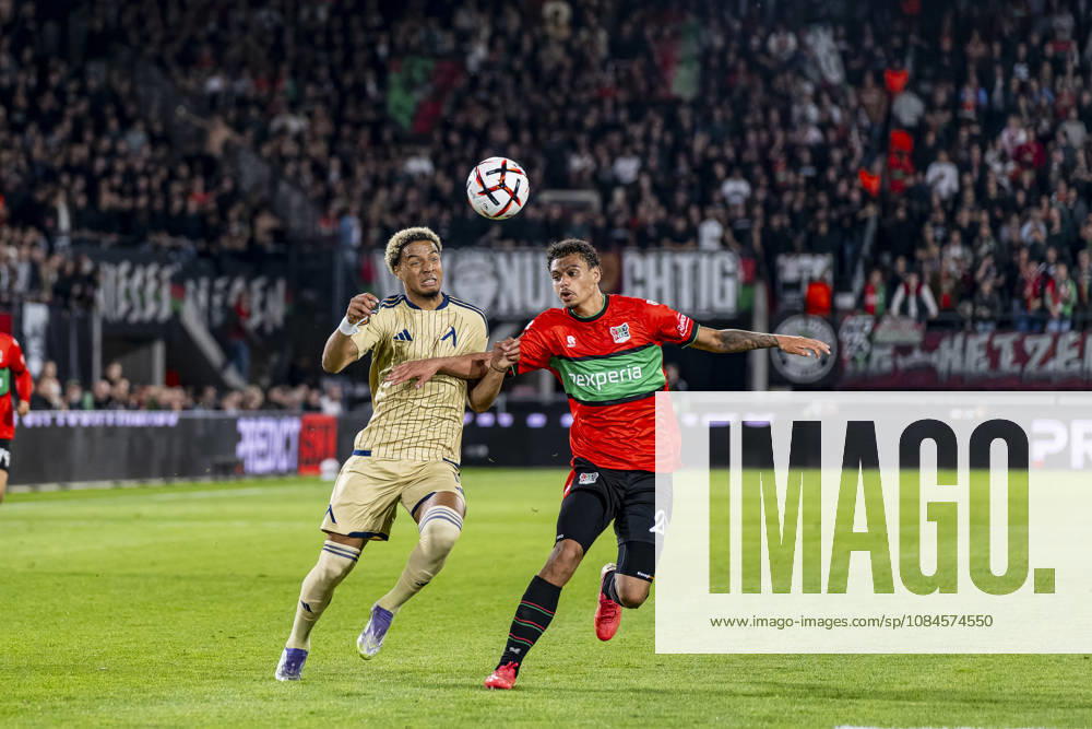 NIJMEGEN - (l-r) Levski Sofia forward Armstrong Oko-Flex and NEC Nijmegen defender Deveron Fonville during the UEFA Europa League match between N.E.C. and Levski Sofia at Stadion De Goffert on 15 October 2026 in Nijmegen, Netherlands. (Photo by DeFodi Images) -