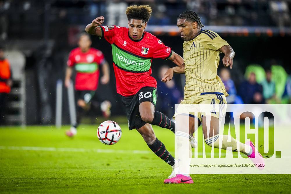 , Stadium De Goffert , season 2026 2027 , UEFA Europa League football , match between NEC Nijmegen and Levski Sofia , picture shows NEC Nijmegen player Noe Lebreton and Levski Sofia player Christian Makoun NEC - Levski Sofia x208457200x