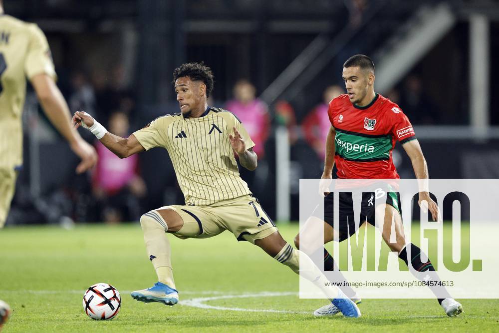 NIJMEGEN - (lr) Reinaldo of Levski Sofia, Gabriel Bras of NEC Nijmegen during the Europa League match between NEC and PFC Levski Sofia at De Goffert on October 15, 2026 in Nijmegen, the Netherlands. BART STOUTJESDIJK ANP ANPxSportx IVx 572559703 originalFilename: 572559703