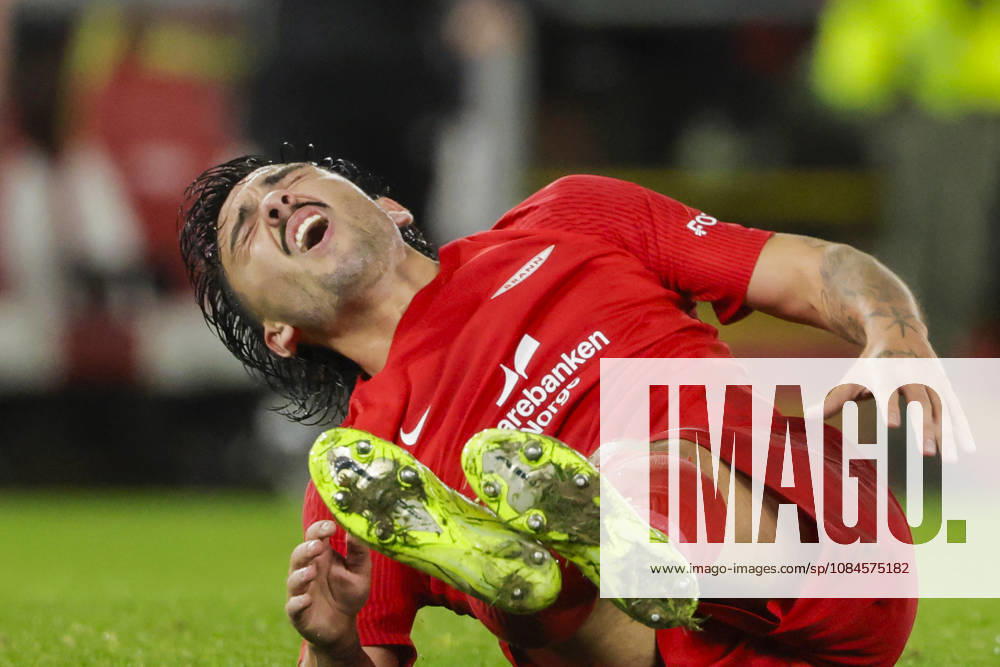 Soccer, Conference League 2026 Brann Lincoln Red Imps Bergen 20261015 Brann s Niklas Castro lies down after scoring the 2-1 goal during the Conference League soccer match between SK Brann and Lincoln Red Imps at Brann Stadium. Photo: Paul S. Amundsen, NTB, Bergen, Norway ; RESTRICTED USE FOR BETTING COMPANIES