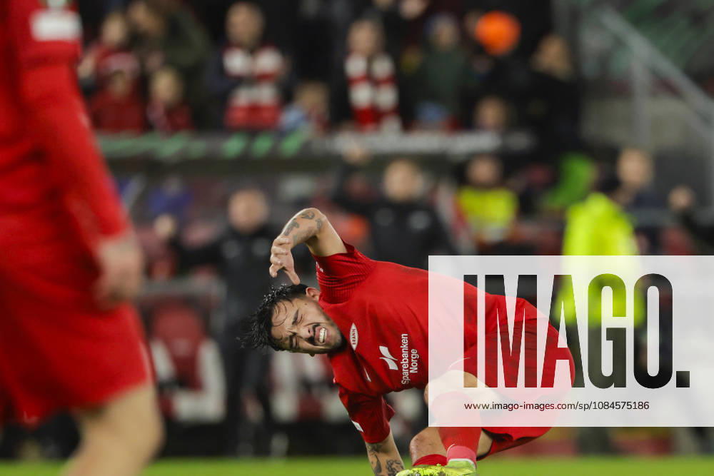 Soccer, Conference League 2026 Brann Lincoln Red Imps Bergen 20261015 Brann s Niklas Castro lies down after scoring the 2-1 goal during the Conference League soccer match between SK Brann and Lincoln Red Imps at Brann Stadium. Photo: Paul S. Amundsen, NTB, Bergen, Norway ; RESTRICTED USE FOR BETTING COMPANIES