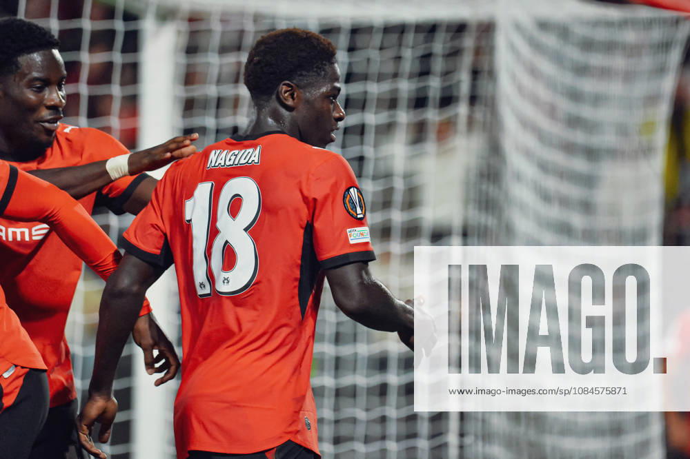 Joie des joueurs du Stade Rennais aprés le but de Mahamadou Nagida (Stade Rennais)