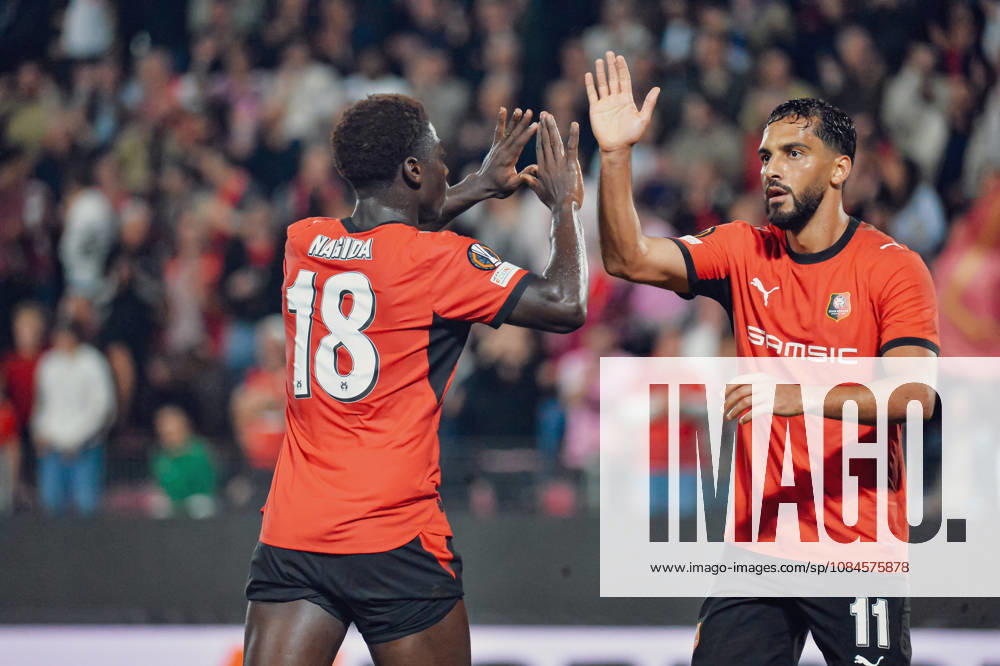 Joie des joueurs du Stade Rennais aprés le but de Mahamadou Nagida (Stade Rennais)