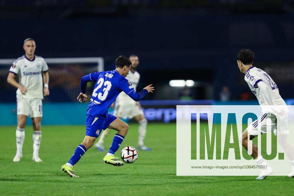 Zagreb, Croatia, 15th October 2026. UEFA Europa League. League phase, Matchday 2, Dinamo Zagreb vs Anderlecht at Maksimir Stadium, Zagreb. Iker ALMENA (23) with the ball. UEFA Europa League, Dinamo Zagreb vs Anderlecht.