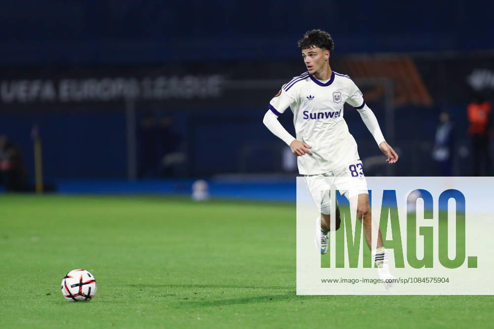 Zagreb, Croatia, 15th October 2026. UEFA Europa League. League phase, Matchday 2, Dinamo Zagreb vs Anderlecht at Maksimir Stadium, Zagreb. Tristan DEGREEF (83). UEFA Europa League, Dinamo Zagreb vs Anderlecht.