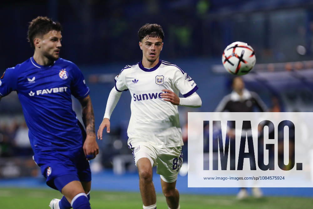 Zagreb, Croatia, 15th October 2026. UEFA Europa League. League phase, Matchday 2, Dinamo Zagreb vs Anderlecht at Maksimir Stadium, Zagreb. Tristan DEGREEF (83). UEFA Europa League, Dinamo Zagreb vs Anderlecht.