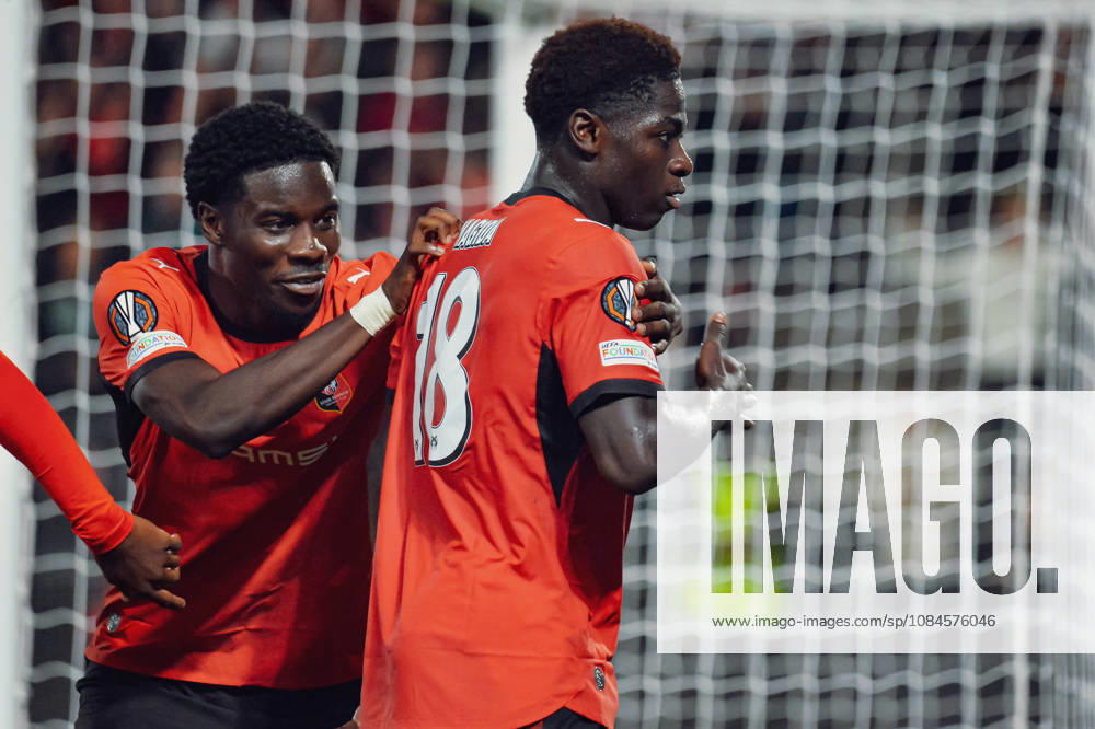 Joie des joueurs du Stade Rennais aprés le but de Mahamadou Nagida (Stade Rennais)