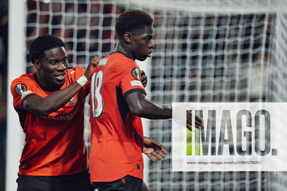 Joie des joueurs du Stade Rennais aprés le but de Mahamadou Nagida (Stade Rennais)