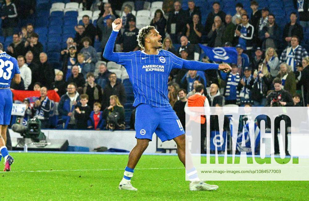 Georginio Rutter of Brighton celebrates their win during the UEFA Conference League match between Brighton and Hove Albion and Kuano Zalgiris at the American Express Stadium , Brighton , UK - 15th October 2026 Brighton & Hove Albion vs Kuano Zalgiris UEFA Conference League Football, Amex Stadium, Sussex, United Kingdom - 15 Oct 2026Brighton Amex Stadium Sussex United Kingdom Editorial use only. No merchandising. For Football images FA and Premier League restrictions apply inc. no internet mobile usage without FAPL license - for details contact Football Dataco