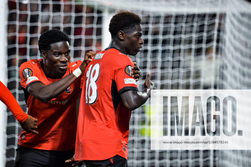 Joie des joueurs du Stade Rennais aprés le but de Mahamadou Nagida (Stade Rennais)