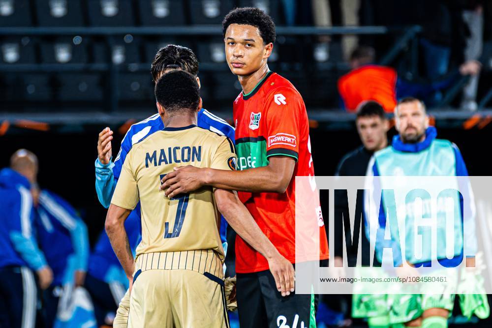 NIJMEGEN - Kevin Kers of NEC Nijmegen and Maicon of Levski Sofia after the UEFA Europa League match between NEC Nijmegen and Levski Sofia at the Goffertstadion on 15 October 2026 in Nijmegen, the Netherlands. KEVIN SENDERS ANP UEFA Europa League 2026 27 ANPxSportx xMarcelxterxBalsxIVx 572571679 originalFilename: 572571679