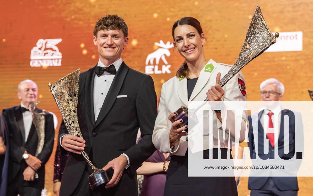 30. LOTTERIEN Sporthilfe-Gala Preistraeger der NIKI Trophae in der Kategorie Sportler des Jahres 2026 presented by ACP Therapie Profi-Radrennfahrer, Zweiter des Giro dItalia und Dritter der Vuelta a Espana 2026 Felix Gall und Preistraegerin der NIKI Trophae in der Kategorie Sportlerin des Jahres 2026 presented by Bridgestone Skeleton-Olympiasiegerin 2026 Heeressportlerin Janine Flock. Wien Wiener Stadthalle Wien Österreich