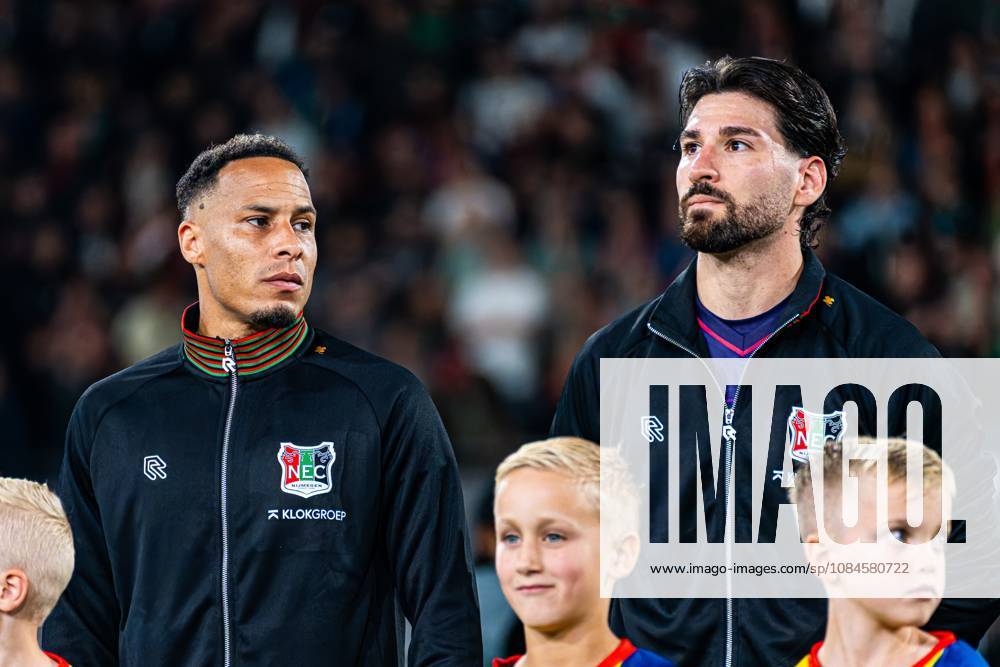 NIJMEGEN - Tjaronn Chery of NEC Nijmegen and Goalkeeper Gonzalo Crettaz of NEC Nijmegen prior to the UEFA Europa League match between NEC Nijmegen and Levski Sofia at the Goffertstadion on 15 October 2026 in Nijmegen, the Netherlands. KEVIN SENDERS ANP UEFA Europa League 2026 27 ANPxSportx xMarcelxterxBalsxIVx 572571797 originalFilename: 572571797