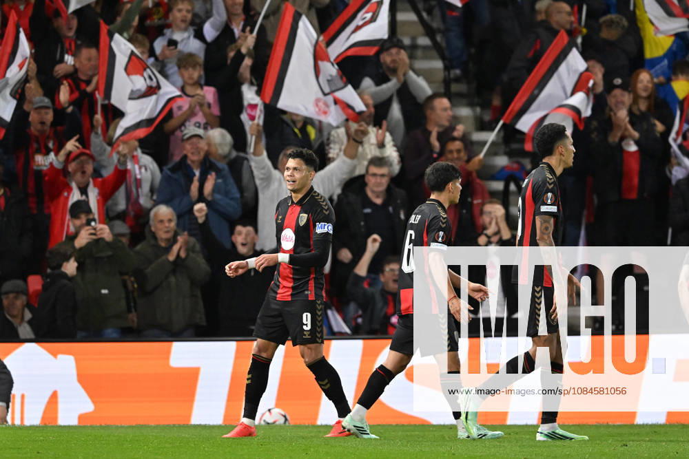 Bournemouth v Sturm Graz, Europa League Goal 1-0 - Evanilson (9) of AFC Bournemouth celebrates scoring the opening goal during the Europa League match between Bournemouth and Sturm Graz at the Vitality Stadium, Bournemouth, UK on 15 October 2026. Bournemouth Vitality Stadium Dorset UK Editorial use only ,
