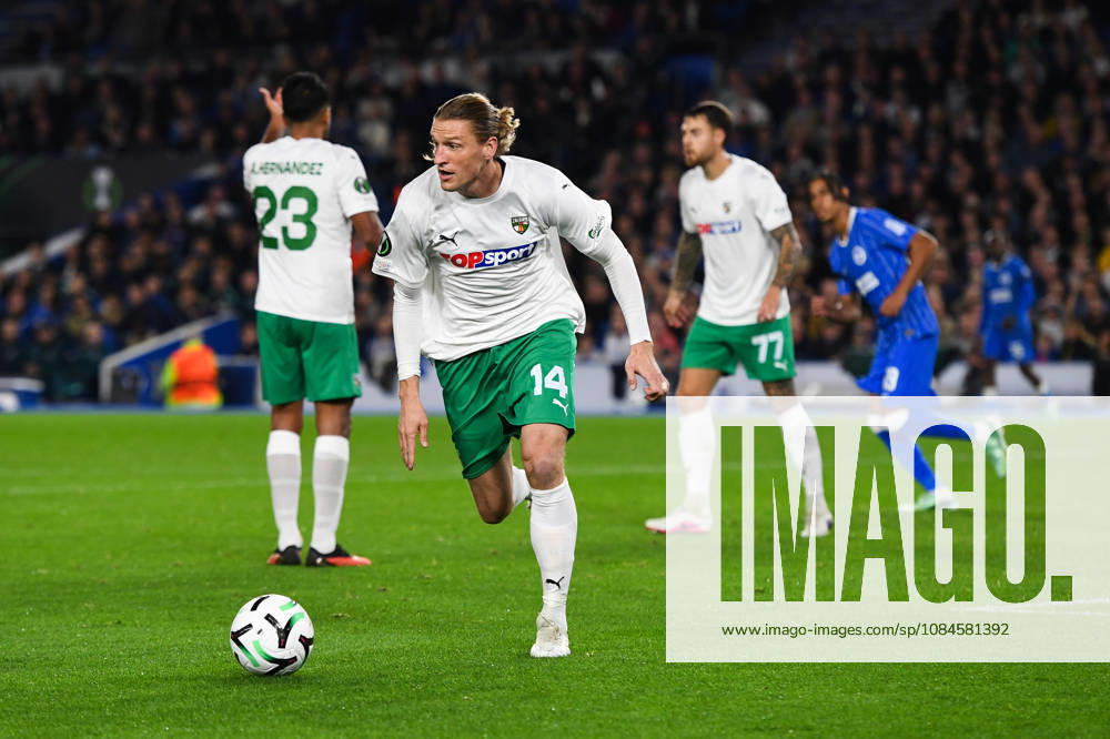 Brighton and Hove Albion v Kauno Zalgiris, UEFA Conference League Vykintas Slivka of Kauno Zalgiris in action during the UEFA Conference League match between Brighton and Hove Albion and Kauno Zalgiris at the American Express Stadium, Brighton and Hove, UK on 15 October 2026. Brighton and Hove American Express Stadium East Sussex UK Editorial use only ,