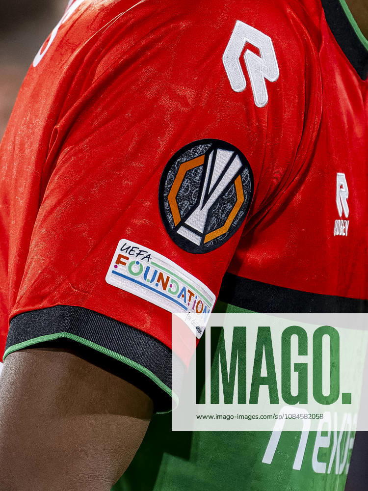 NIJMEGEN - Europa League patch on the sleeve of the N.E.C. shirt during the UEFA Europa League match between N.E.C. and Levski Sofia at Stadion De Goffert on 15 October 2026 in Nijmegen, Nederland. (Photo by DeFodi Images) -