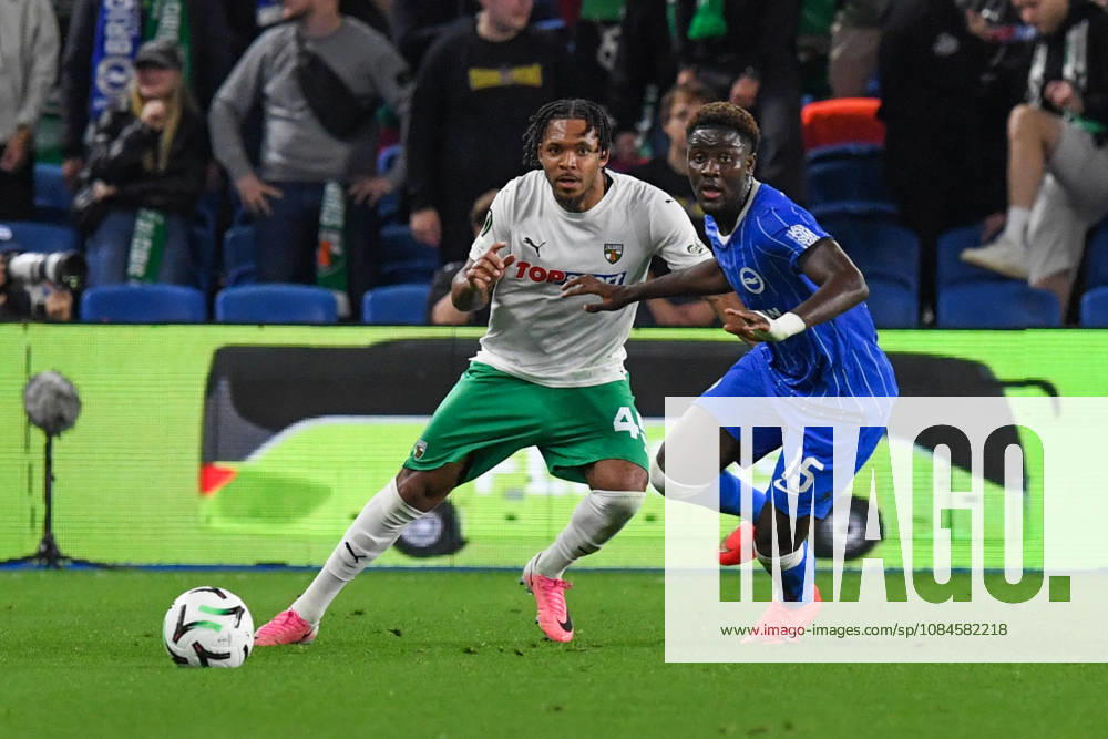 Brighton and Hove Albion v Kauno Zalgiris, UEFA Conference League Joris Moutachy of Kauno Zalgiris and Ibrahim Osman Forward of Brighton and Hove Albion in action during the UEFA Conference League match between Brighton and Hove Albion and Kauno Zalgiris at the American Express Stadium, Brighton and Hove, UK on 15 October 2026. Brighton and Hove American Express Stadium East Sussex UK Editorial use only ,