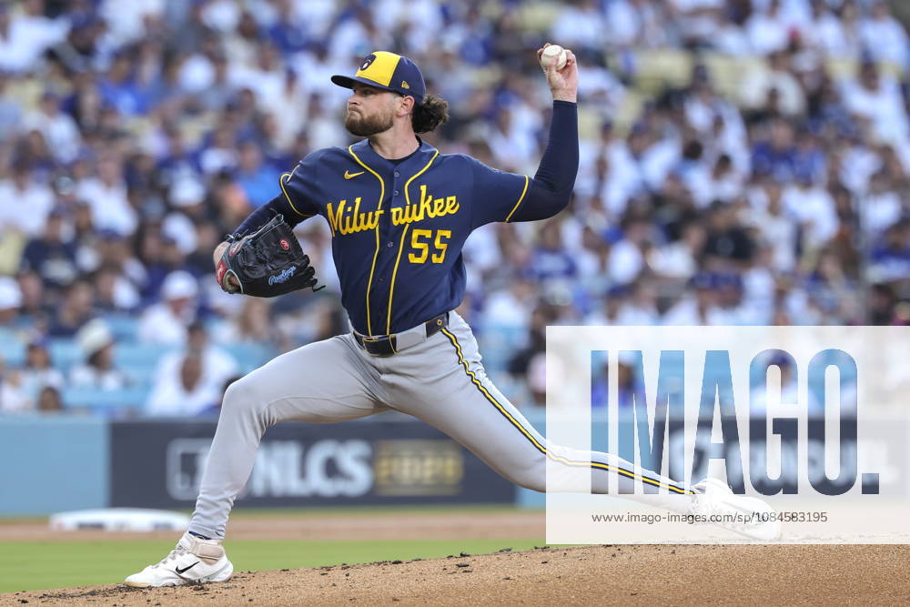 MLB, Baseball Herren, USA Postseason: NLCS Game 4 - Los Angeles Dodgers vs Milwaukee Brewers Milwaukee Brewers pitcher Shane Drohan in action during Game 4 of the National League Championship Series between the Los Angeles Dodgers and the Milwaukee Brewers at Dodger Stadium in Los Angeles, California, USA, 15 October 2026. LOS ANGELES CALIFORNIA UNITED STATES