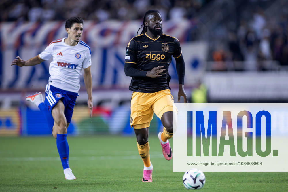 Toluwalase Arokodare (AFC AJAX) 99 in action during the UEFA Conference League match between HNK Hajduk Split (CRO) and AFC Ajax Amsterdam (NL) at Poljud Stadium. On photo Toluwalase Arokodare (AFC AJAX) 99 and Dennis Hadzikadunic (HNK Hajduk Split) 6. UEFA Conference League: HNK Hajduk Split Vs AFC Ajax Amsterdam 2:1 - ZUMAp210 20261015_zsp_p210_017
