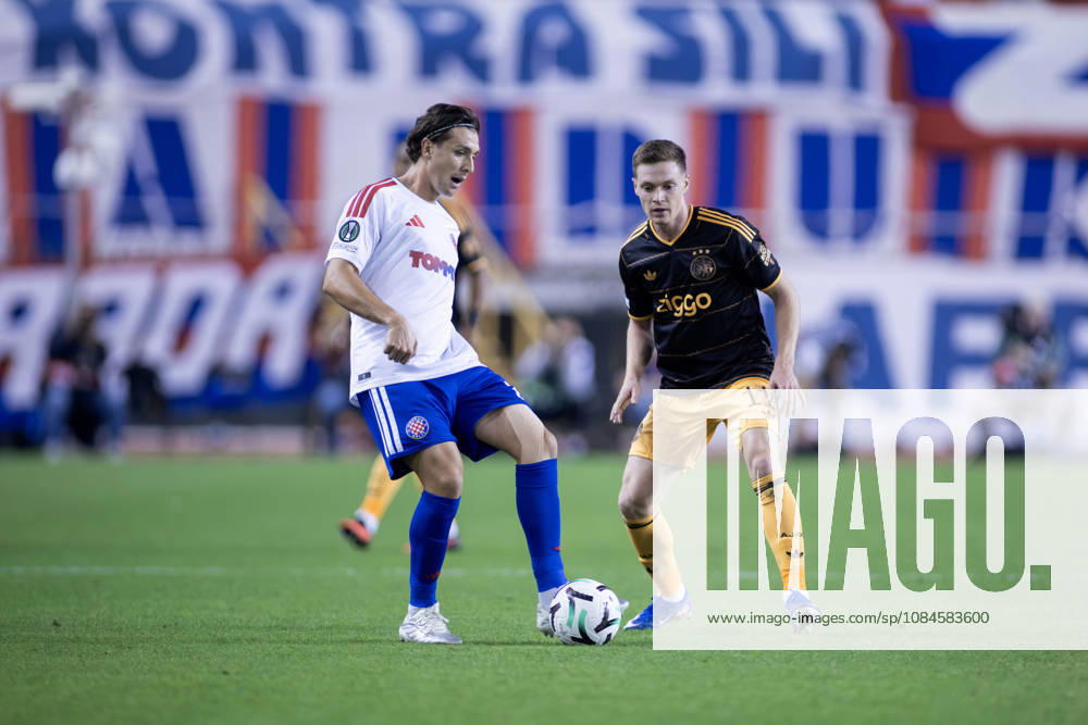 Alberto Del Moral (HNK HAjduk) 20 and Viktor Tsygankov (AFC Ajax) 11 in action during he UEFA Conference League match between HNK Hajduk Split (CRO) and AFC Ajax Amsterdam (NL) at Poljud Stadium. Split Croatia - ZUMAp210 20261015_zsp_p210_018