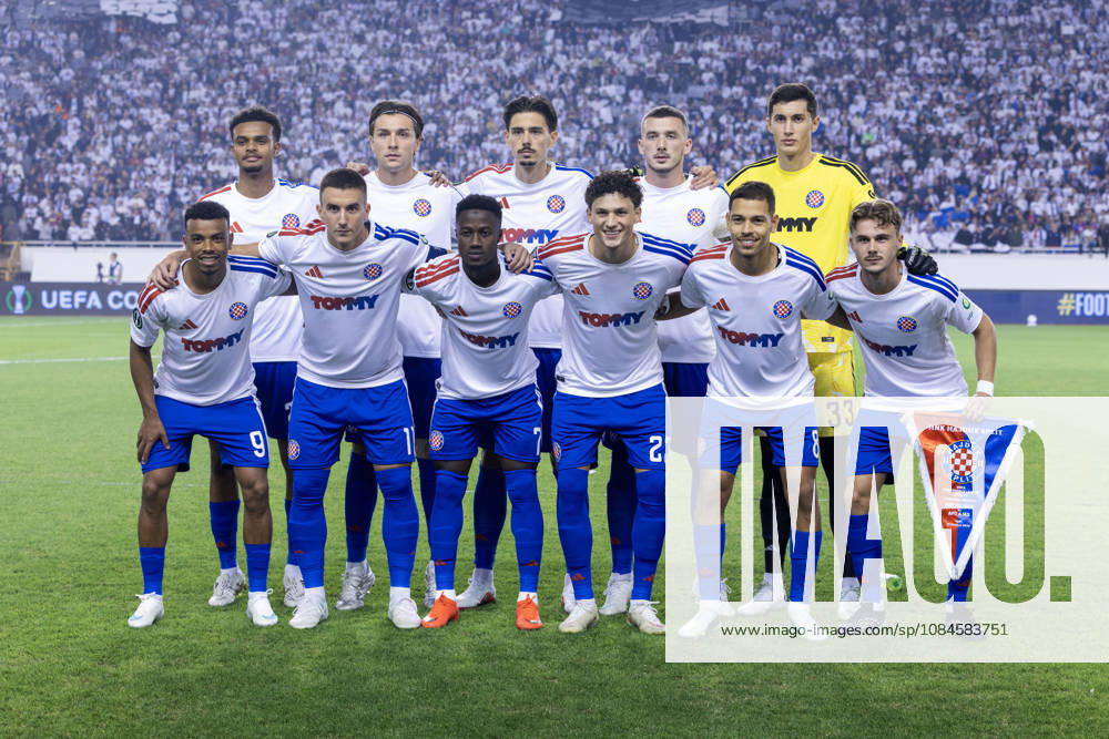 Hajduk players pose for a team photo during the UEFA Conference League 2026 27 match between HNK Hajduk Split and AFC Ajax. UEFA Conference League: HNK Hajduk Split Vs AFC Ajax Amsterdam 2:1 - ZUMAp210 20261015_zsp_p210_058