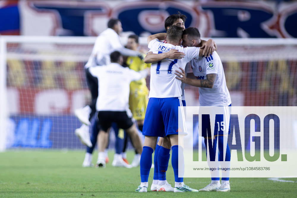 HNK Hajduk Split players celebrate their victory over Ajax after the UEFA Conference League match at Poljud Stadium. Split Croatia - ZUMAp210 20261015_zsp_p210_038