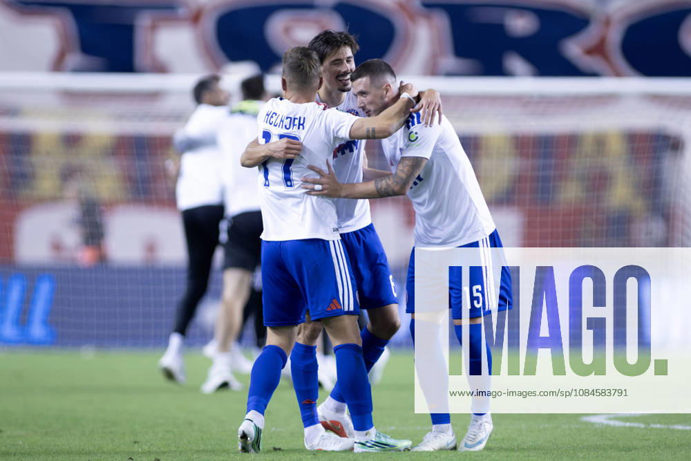 HNK Hajduk Split players celebrate their victory over Ajax after the UEFA Conference League match at Poljud Stadium. Split Croatia - ZUMAp210 20261015_zsp_p210_042